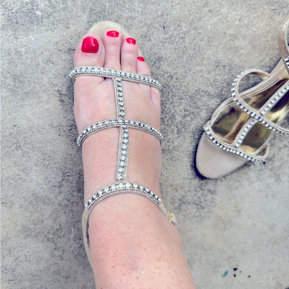 Nina leather gold sparkle sandals with rhinestones